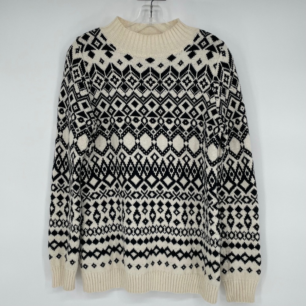 Old Navy Womens Fair‎ Isle Mock Neck Sweater Cream Black Geometric Knit Medium